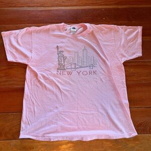 Fruit of the Loom Light Pink Rhinestone New York Skyline Tee